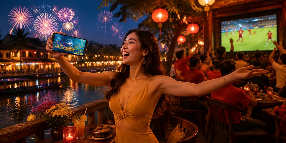 Người Việt ở Hội An thưởng thức bóng đá qua di động cùng bangdacbiettuan